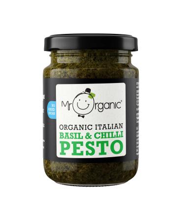 Mr Organic - Organic NAS Basil & Chilli Pesto 130g - Non GMO & Preservative Free - Gluten Free & Vegan - for Healthy Home Cooking - Pack of 1