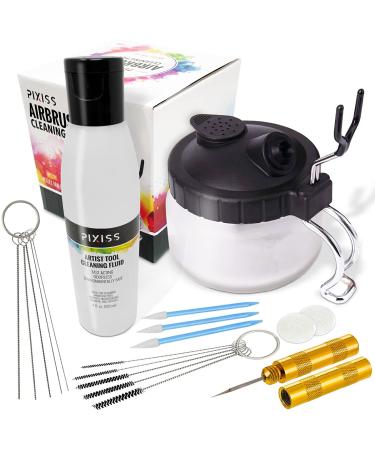 Airbrush Cleaner Kit With Brush Cleaner Solution - Ultimate Airbrush Cleaning Kit  Holder  and Pot for Efficient Cleaning of Airbrushes - Glass Clean Pot Cleaning Jar Airbrush Cleaning Kit with Cleaner