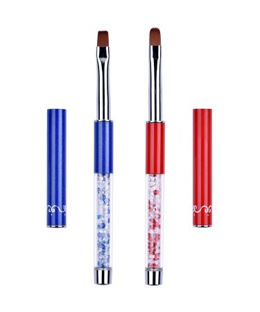 Oval & Flat UV Gel Nail Brush Set Rhinestone Handle Professional Nail Art Tools Multicolor