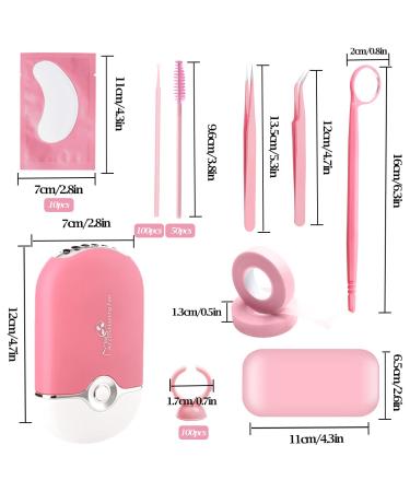 267 PCS Eyelash Extension Kit with USB Air Conditioning Blower, Silicone Pad, Tweezers, Glue Rings, and More - Pink - Buy Online on SooperMarket.com