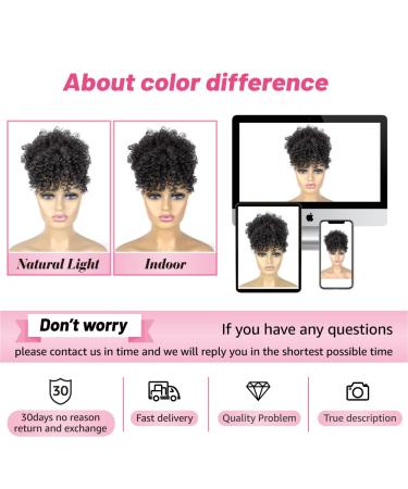 Allyreetress Afro Puff Drawstring Ponytail with Bangs - Short Kinky Curly Bun for Black Women - 3 Piece Set in 1B-Black - Buy Online on SooperMarket.com