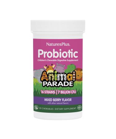 Natures Plus Animal Parade Probiotic Mixed Berry - 30 Chewables - Children s Digestion Supplement - Supports Gut Health & Immune Function - Vegan Gluten Free - 30 Servings