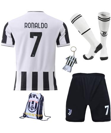 BlackAzat 2021/2022 Juve Home Ronaldo #7 Football Soccer Kids Jersey Shorts Socks Set Youth Sizes Home 26 (8-9 years).