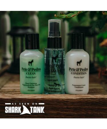 Pete & Pedro TRIFECTA Hair Kit - Men's Travel Size Tea Tree Shampoo Peppermint Conditioner & Sea Salt Spray | Shark Tank Featured 2 oz Each - Buy Online on SooperMarket.com