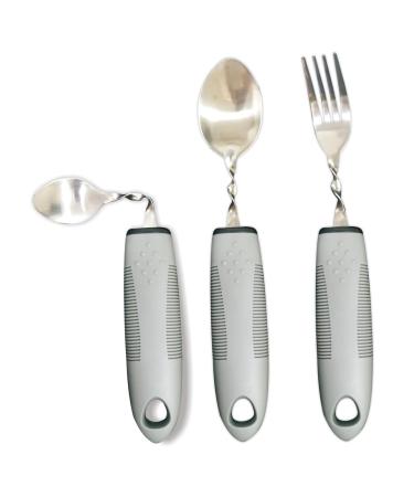 Adaptive Utensils Disability Aids 3PCS Stainless Steel Curved Cutlery Set with Mirror Polishing Bendable Design & Non-Slip Handles for Disabled Hands Flexible Tableware for Elderly & Patients