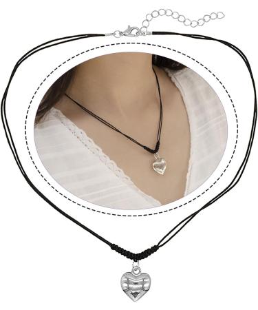 Oralgos Adjustable Black Cord Necklace with Heart Trailer | Stylish Braided Rope & Alloy Chain for Men & Women - Buy Online on SooperMarket.com