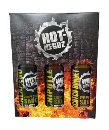 Hot Headz - Hot Sauce Gift Set Including 3x 148ml Hot Chilli Spicy Sauces. Selection Box For Any Dishes and Snacks. All Natural Flavours Ideal As A Marinade And For Dipping.