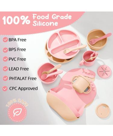 Shop Mumez 14-Part Children's Suction Plate Set - BPA-Free Silicone Baby Plates Bowls Cups & Bibs - Pink & Peach - International Shipping Available - Buy Online on SooperMarket.com