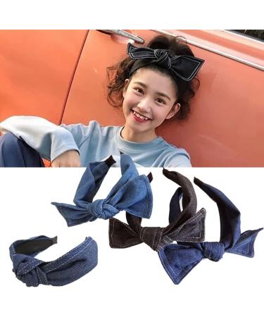 Denim Fabric Bowknot Headband Wide Knotted Hair Band Big Bow Hair Hoop Cute Turban Headband Cross Knot Headwear for Teen Girls Dark Blue - Buy Online on SooperMarket.com