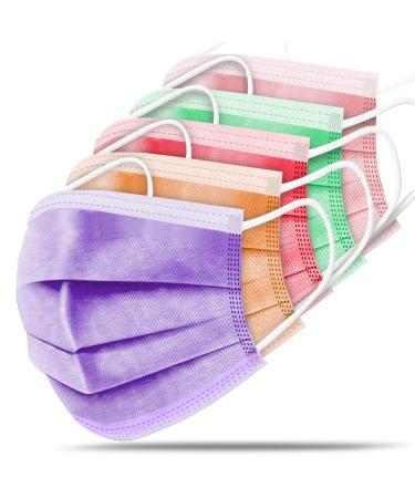 Unifandy Kid Face Mask, 50PC 3 Ply Disposable Face Mask Colorful Set for Children, Durable Nose Wire Earloop Protective Cover, Back to School Supplies
