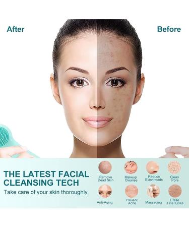 Silicone Electric Facial Cleansing Brush | Waterproof Heated Sonic | 4 Modes for Deep Cleaning & Exfoliating | Blackhead Removal | Mother's Day Gift | Green - Medium - Buy Online on SooperMarket.com