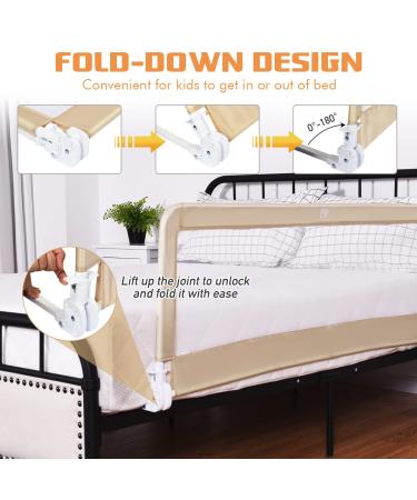 Costzon Double Sided Bed Rail Guard  2 Pack  Extra Long Swing Down Safety Guard w/ Straps  Folding Baby Bedrail for Kids Twin Double Full Queen King Mattress  Beige 59 Inch Beige 59 inch (Pack of 2) - Buy Online on SooperMarket.com