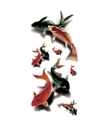 TAFLY Waterproof Fake Tattoo Stickers 3D Colorful Fish Water Transfer Temporary Tattoo 5 Sheets