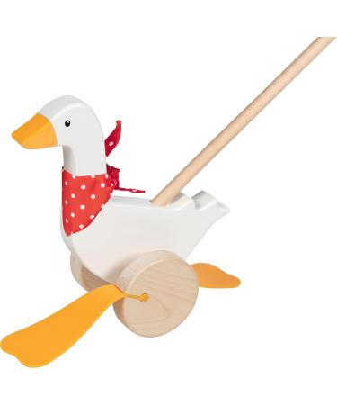goki 54860 Push-along animal Bertha the goose | Wooden walking aid for toddlers multi-coloured one size