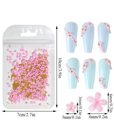 Dornail White Pink 3D Acrylic Flower Nail Charms with Pearl & Golden Caviar Beads - Nail Art DIY Decorations - Buy Online on SooperMarket.com