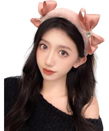 JSGHGDF Sweet Ballet Bowknot Plush Headband for Women Girls Furry Princess Hair Hoop Elegant Hair Styling Tool Pink - Buy Online on SooperMarket.com