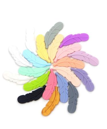 Weekjoey 20Pcs Feather Silicone Beads Jewelry Makeing DIY Bracelet Necklace Pendant Mix 20 Colors Soft Colorful Loose Beads Handmade Supplies