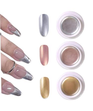 Chrome Nail Powder 3P Metallic Gel Nail Polish 3Pcs Nail Art Painting Liner Gel 3D Gold Silver Rose Gold Gel Nail Art for Home Salon Nail Painting Drawing Gel Nail Design