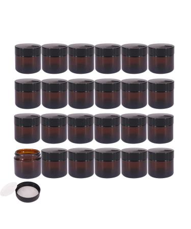 BPFY 24 Pack 2 oz Round Amber Glass Cosmetic Jars with Inner Liners and Black Lids Travel Jars Refillable Containers for Makeup Cream Lotion Sugar Scrubs Eye Shadow Slime Paint Jewelry 2oz Amber