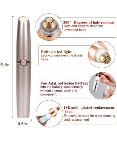 SiKii Eyebrow Hair Remover - Painless Precision Trimmer with LED Light (Rose Gold) | Facial Hair Removal for Women and Men - Buy Online on SooperMarket.com