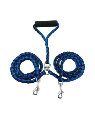 Tibapla double linen for 2 dogs healing -free dog leash reinforcement double -linen dog leash with padded handles for dogs small medium and large running training 10mm*140cm (blue)