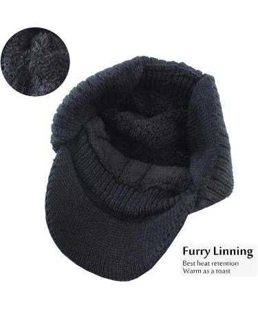 Winter Beanie with Visor & Earflaps for Men - Outdoor Fleece Hat Scarf Set in Black - Buy Online on SooperMarket.com