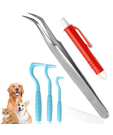 Maridergo 5 Pcs Tick Remover Tool Set Professional Tick Tweezers Tick Hooks Tick Remover Painlessly Tick for Dogs Cats Horses and Other Pets