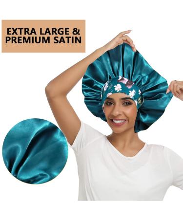 3PCS Satin Bonnets for Black Women - XL Hair Bonnets for Sleeping Braids & Curly Hair - C-Black, Teal, Purple - Buy Online on SooperMarket.com