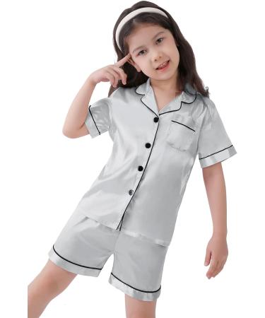 SWOMOG Kids Silk Pyjamas Set | Short Sleeve Satin PJs for Girls Boys | Button-Down Silky Nightwear for Children and Teens | Gray, Ages 4-5 - Buy Online on SooperMarket.com