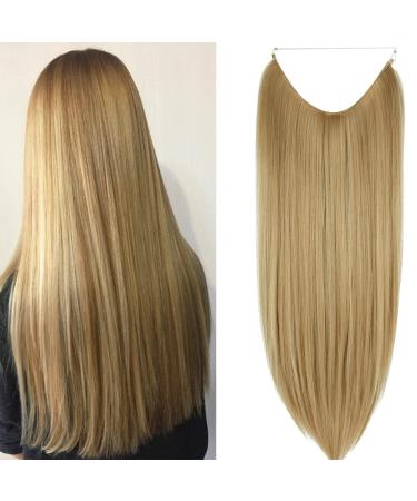 OMGREAT Halo Hair Extensions Invisible Secret Wire Hidden Crown Hair Extensions One Piece Straight Hidden Hair Extension Synthetic Hairpieces for Women 22 inch Ash Blonde Mix Bleach Blonde 22Inch&Straight Ash Blonde Mix Bleach Blonde #2