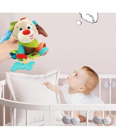 Hanging Car Seat Stroller Toy with Teether - Soft Plush Dog Design for Babies 6-12 Months | Soothing Teething Toy for 3-6 Months | Newborn Gifts for Boys and Girls - Buy Online on SooperMarket.com