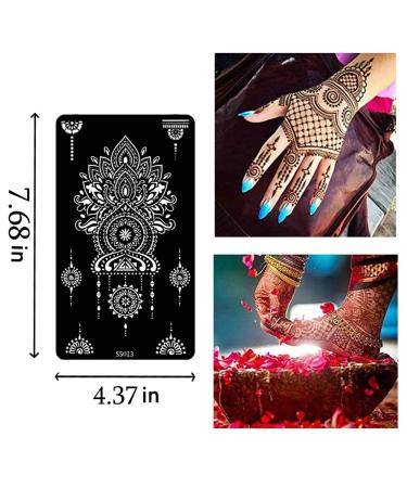 XMASIR 12 Sheets Henna Tattoo Stencils - Glitter Airbrush Temporary Tattoo Stickers - Indian Arabian Self Adhesive Templates - Buy Online on SooperMarket.com
