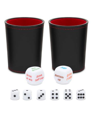 Drinking Dice Game Set for Adults with 2 Leather Cups and Fun Dices for Drunk Frenzy Party (16 Pieces)