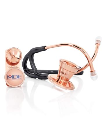MDF Instruments ProCardial Cardiology Stainless Steel Dual Head Adult-Pediatric Stethoscope with Adult Cardiology Bell Convertible Attachment - Free-Parts-for-Life (MDF797DD) (Rose Gold/Black)