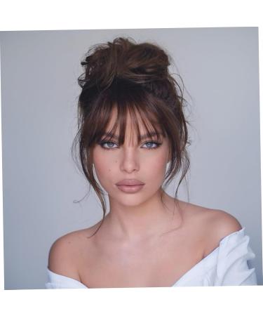 Clip in Bangs for Women 9.8" Fake Hair Natural Clip on Bangs Dark Brown Air Bangs Hair Clip with Temples & Invisible Breathable Net Curlable Cuttable Fake Bangs - Buy Online on SooperMarket.com
