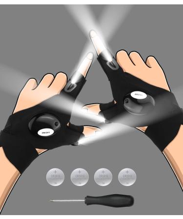 Stocking Stuffers for Men LED Flashlight Waterproof Gloves Mens Gifts for Christmas Cool Gadgets for Dad Husband Boyfriend Hands-Free Lights Fingerless Gloves for Car Repairing Fishing Camping Black