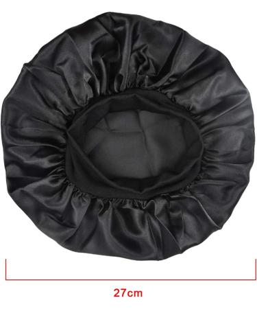 2 Pack Satin Bonnet Night Sleep Caps with Wide Elastic Band Silk Hair Wrap for Sleeping Soft Sleeping Head Cover Sleeping Hat for Women and Girls Curly Hair (Black) - Buy Online on SooperMarket.com