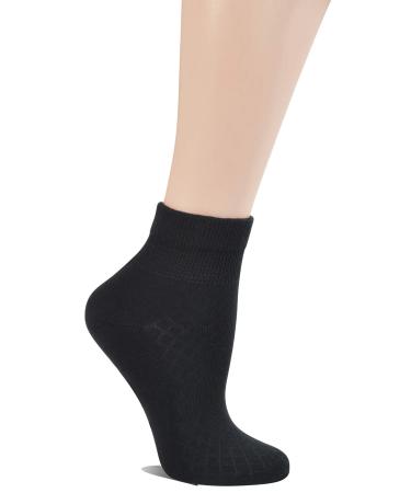 Yomandamor Ladies Cotton Socks Diabetic Ankle Socks 5 Pairs 3-8 5 Pairs Solid Black