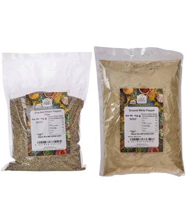 Old India Cracked Black Pepper 1 Kg & Ground White Pepper 1kg + White Pepper 1kg Pepper 1 kg (Pack of 1)