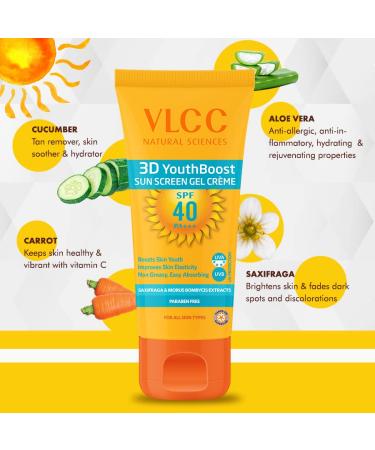 VLCC 3D Youth Boost SPF40 Sun Screen Gel Creme (100gm) - UV Protection for Youthful Skin - Buy Online on SooperMarket.com