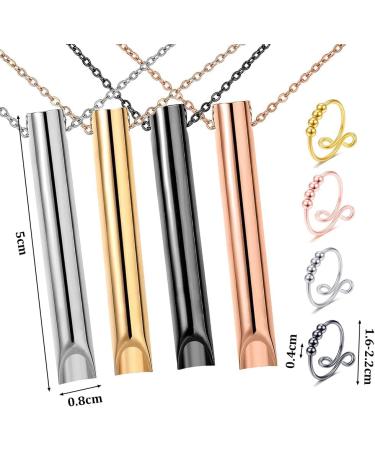 Hiullen 8PC Anapana Breathing Necklace & Anxiety Ring | Stress Relief & Mindfulness | Meditation Jewelry for Men - Buy Online on SooperMarket.com