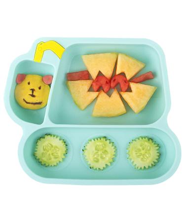 Silicone Suction Plate for Toddlers - Self Feeding Training Divided Plate Dish and Bowl for Baby and Toddler Fits for Most Highchairs Trays Excavator-mintcream