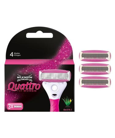 WILKINSON SWORD - Quattro For Women | Smooth Glide | Pack of 3 Razor Blade Refills 3 count (Pack of 1)