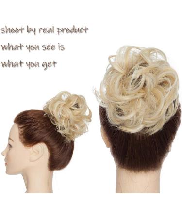 Golden & Bleach Blond Updo Ponytail Hair Extension | Messy Bun Scrunchie Curly Wavy Hairpiece for Women - 35g - Buy Online on SooperMarket.com