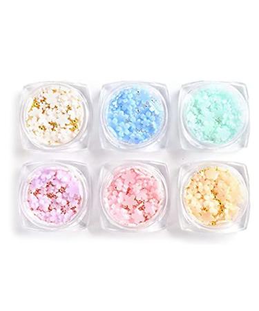 AMIUHOUN 6 Boxes of Light Change 3D Nail Flower Accessories with Gold and Silver for Mixed DIY Jewellery Art Decoration