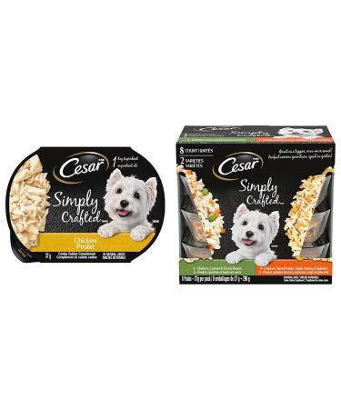 Cesar Simply Crafted Wet Dog Food Chicken Flavour 37g Pack of 10 & Simply Crafted Wet Dog Food Chicken Carrots & Green Beans - Chicken Sweet Potato Apple Barley & Spinach 8x37g Variety Pack