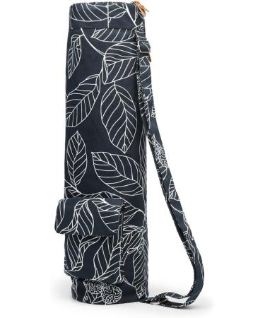 ELENTURE Yoga Mat Bag - Navy Blue Leaf | Full-Zip Carrier for 1/4 1/3 Thick Mats | Gym Bag with Pockets and Adjustable Strap - Buy Online on SooperMarket.com