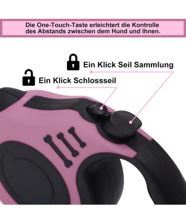 5m Retractable Dog Leash - Perfect for Small Medium & Large Dogs | Pink Color - Durable & Stylish - Buy Online on SooperMarket.com