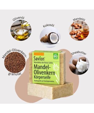 Savion Almond-Olive Kernel Body Soap - Vegan Palm Oil Free Cruelty Free Peeling Soap (80g) - International Shipping Available - Buy Online on SooperMarket.com