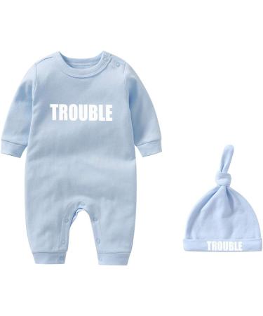 Culbutomind Baby Twins Bodysuits Double Trouble Romper Set with Hat - Blue (3-6 Months) - Buy Online on SooperMarket.com